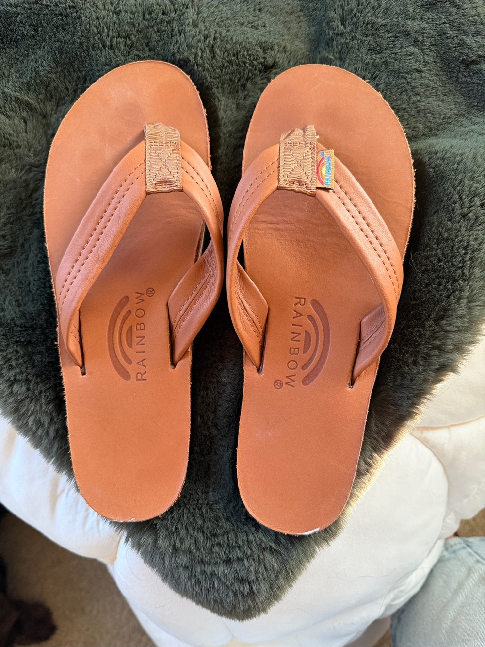 Rainbow Leather Flip Flops - Brown